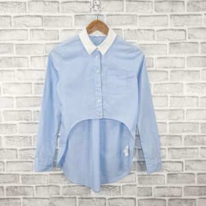 Jonathan Simkhai Women's Hi low Cropped front Oxford Shirt in Blue size Small